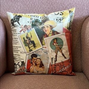 Vintage Inspired Western Print Throw Pillow